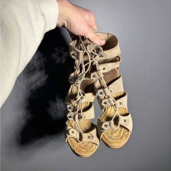 GUCCI Jasmine Beige Suede Lace Up Espadrille Heeled Sandals Size 39.5 - Picture 6 of 10